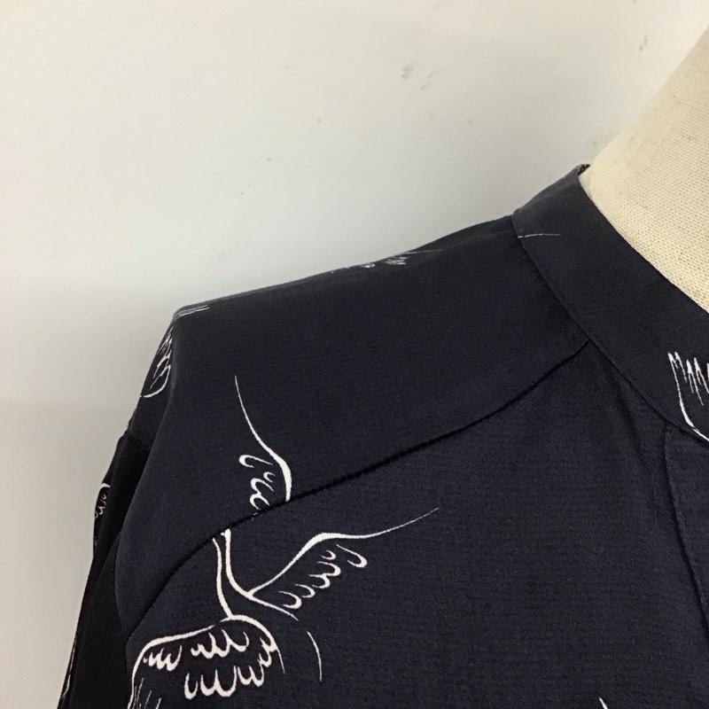 ザラベーシック ZARA BASIC カットソー 七分袖 ノーカラー スキッパー 鳥 XS 総柄 紺 / ネイビー /  レディース USED 古着 中古 10114105