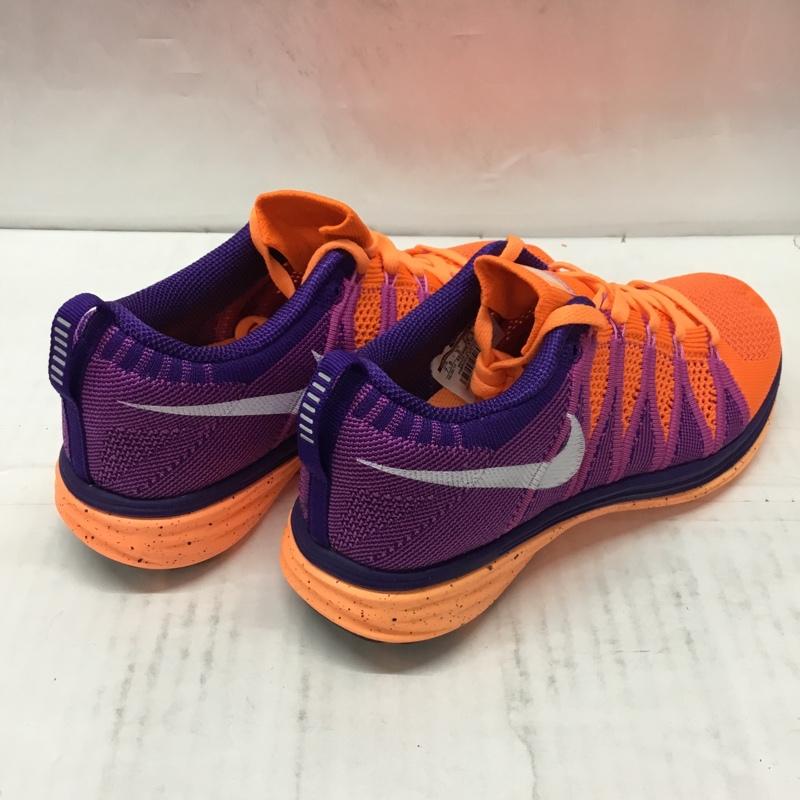 ナイキ NIKE スニーカー スニーカー 620658 815 WMNS FLYKNIT LUNAR 2 24.5cm 箱有 24.5cm ロゴ、文字 橙 / オレンジ / X 紫 / パープル / レディース USED 古着 中古 10108847