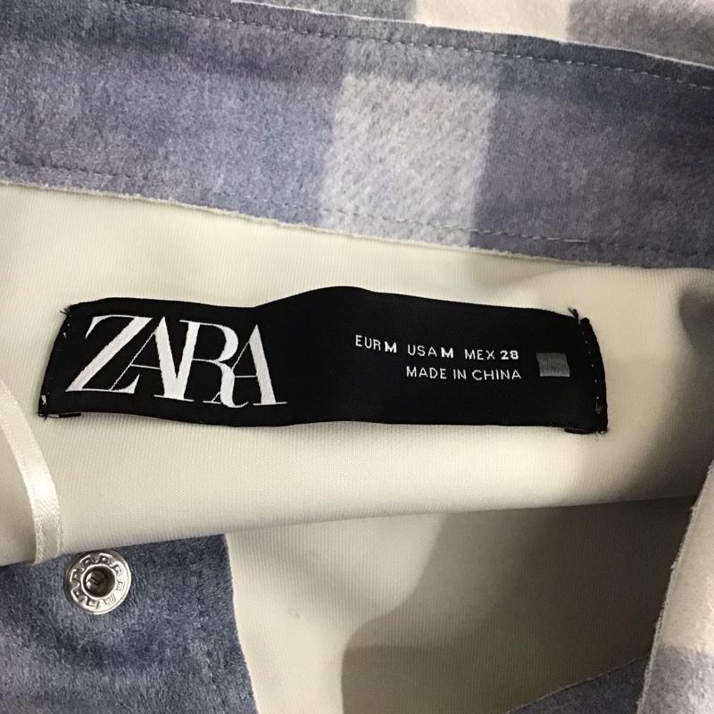 ザラ ZARA ジャケット、上着 ジャケット、ブレザー 7901 122 044 シャツジャケット ロング丈 M チェック 白 / ホワイト / X 灰 / グレー / X 水色 / ライトブルー / レディース USED 古着 中古 10107955