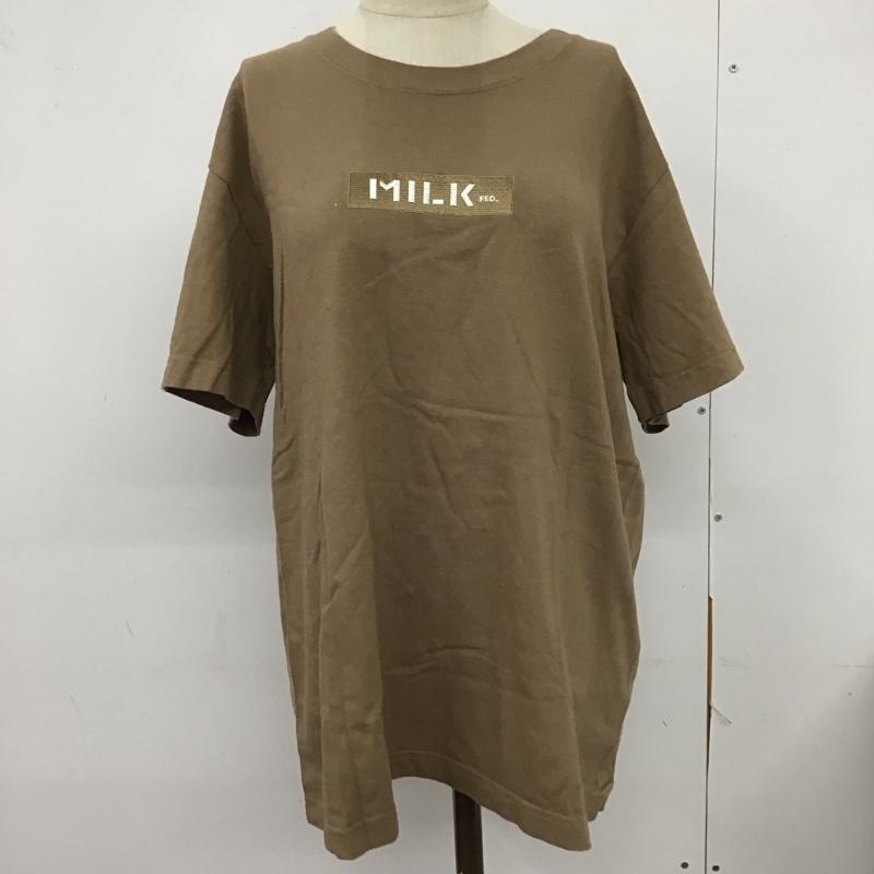 ミルクフェド MILKFED. Tシャツ 半袖 半袖カットソー プリントTシャツ クルーネックカットソー S ロゴ、文字 茶 / ブラウン / レディース USED 古着 中古 10122503