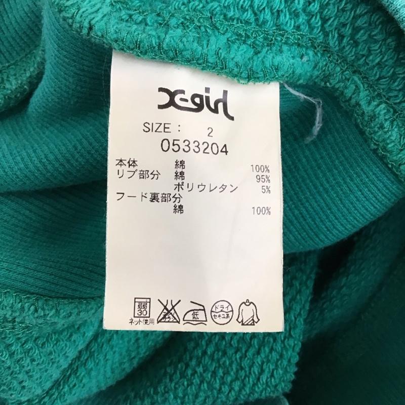 エックスガール X-girl パーカー 長袖 長袖パーカー フード付きパーカー プリントスウェット トレーナー 2 ロゴ、文字 緑 / グリーン / レディース USED 古着 中古 10119053