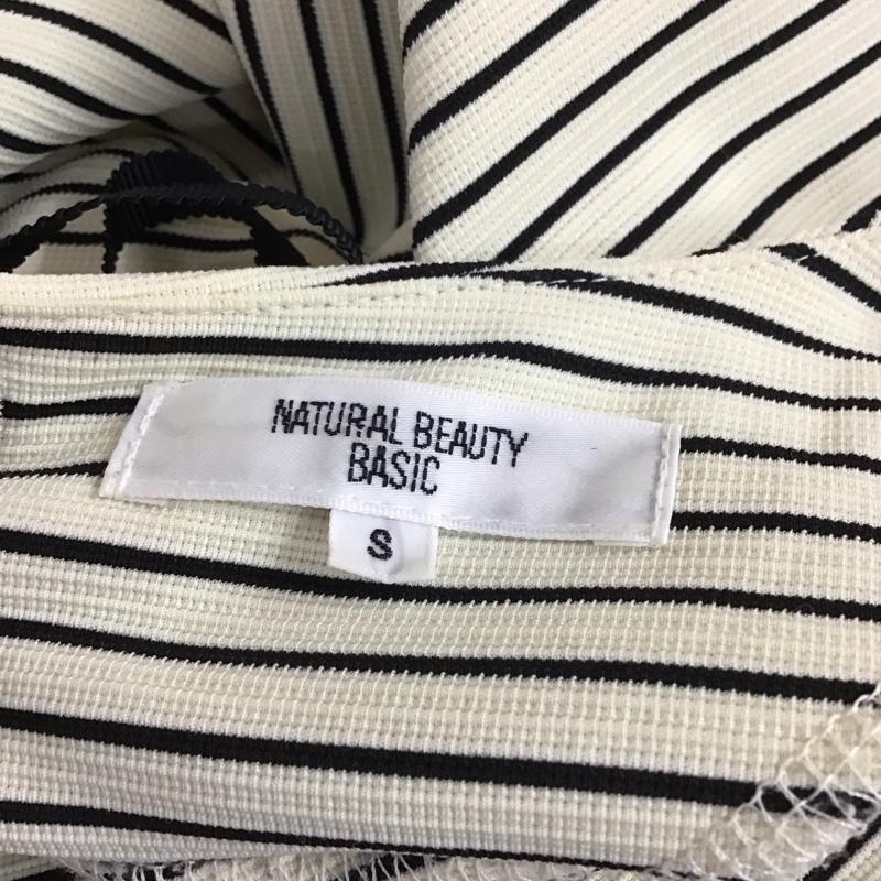 ナチュラルビューティーベーシック NATURAL BEAUTY BASIC カットソー 半袖 バックリボン S ボーダー柄 黒 / ブラック / X オフホワイト / オフホワイト / レディース USED 古着 中古 10115905