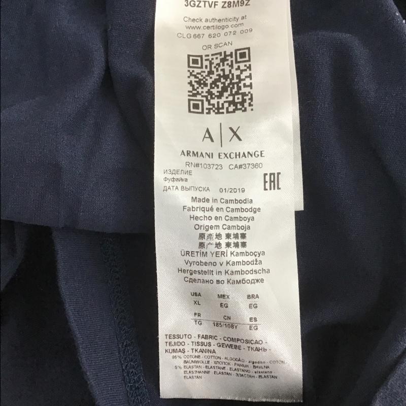 アルマーニエクスチェンジ A/X ARMANIEXCHANGE カットソー 長袖 3gztvf z8m9z 長袖カットソー プリントTシャツ クルーネックカットソー XL ロゴ、文字 紺 / ネイビー / メンズ USED 古着 中古 10106236