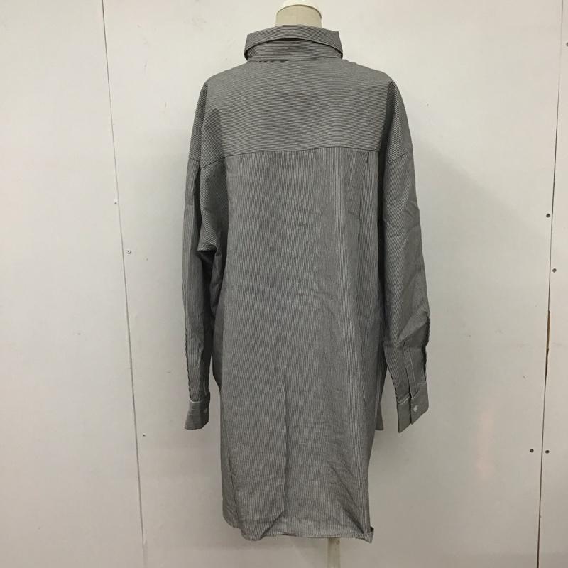 ローリーズファーム LOWRYS FARM シャツ、ブラウス 長袖 LFM60010AD チュニックシャツ FREE ストライプ 白 / ホワイト / X 黒 / ブラック / レディース USED 古着 中古 10107956