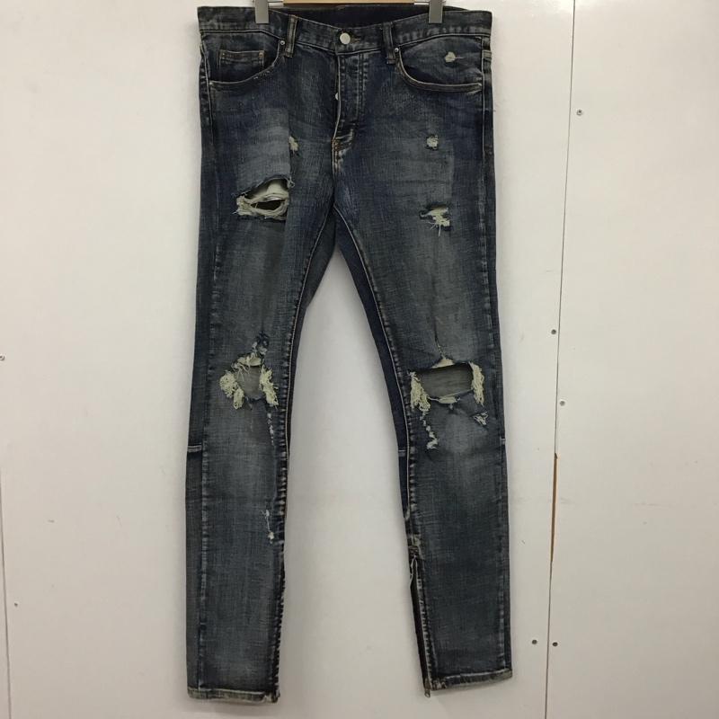 ミニマル mnml パンツ デニム、ジーンズ デニムパンツ スリムパンツ カジュアルパンツ ストレッチパンツ 34 ダメージ加工 インディゴ / インディゴ / メンズ USED 古着 中古 10136572