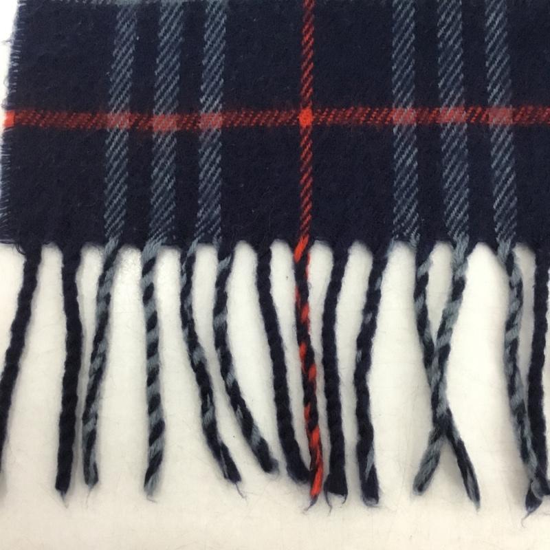 バーバリーズ BURBERRYS マフラー マフラー フリンジ チェック ロゴ、文字 紺 / ネイビー / X 灰 / グレー / X 赤 / レッド / メンズ USED 古着 中古 10143982