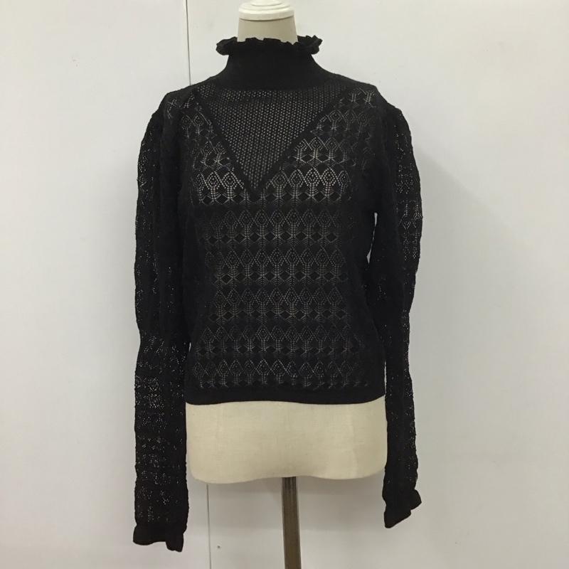 ザラ ZARA カットソー 長袖 4331 104 800 スタンドカラー 透かし編み L 無地 黒 / ブラック /  レディース USED 古着 中古 10113671