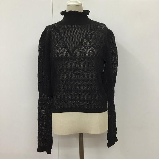 ザラ ZARA カットソー 長袖 4331 104 800 スタンドカラー 透かし編み L 無地 黒 / ブラック /  レディース USED 古着 中古 10113671