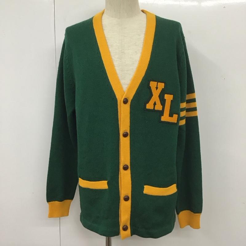 エクストララージ XLARGE カーディガン 長袖 長袖カーディガン 長袖カットソー ノーカラージャケット 前開カーディガン L ロゴ、文字 黄 / イエロー / X 緑 / グリーン / メンズ USED 古着 中古 10110958