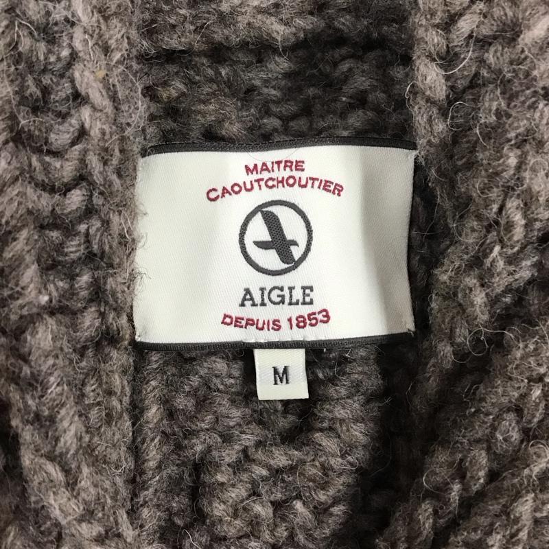 エーグル AIGLE カーディガン 長袖 長袖ニットカーディガン リブニットカーディガン 前ボタン M 無地 茶 / ブラウン / メンズ USED 古着 中古 10111693