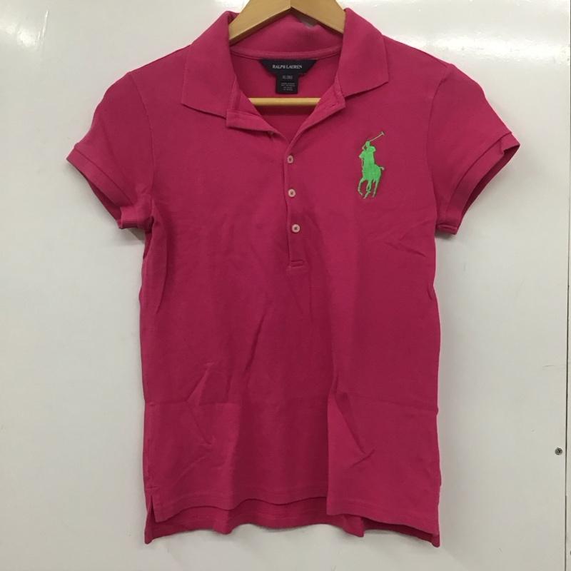 ラルフローレン RALPHLAUREN ポロシャツ 半袖 半袖ポロシャツ カラーシャツ 半袖カットソー XL ロゴ、文字 桃 / ピンク / レディース USED 古着 中古 10132957