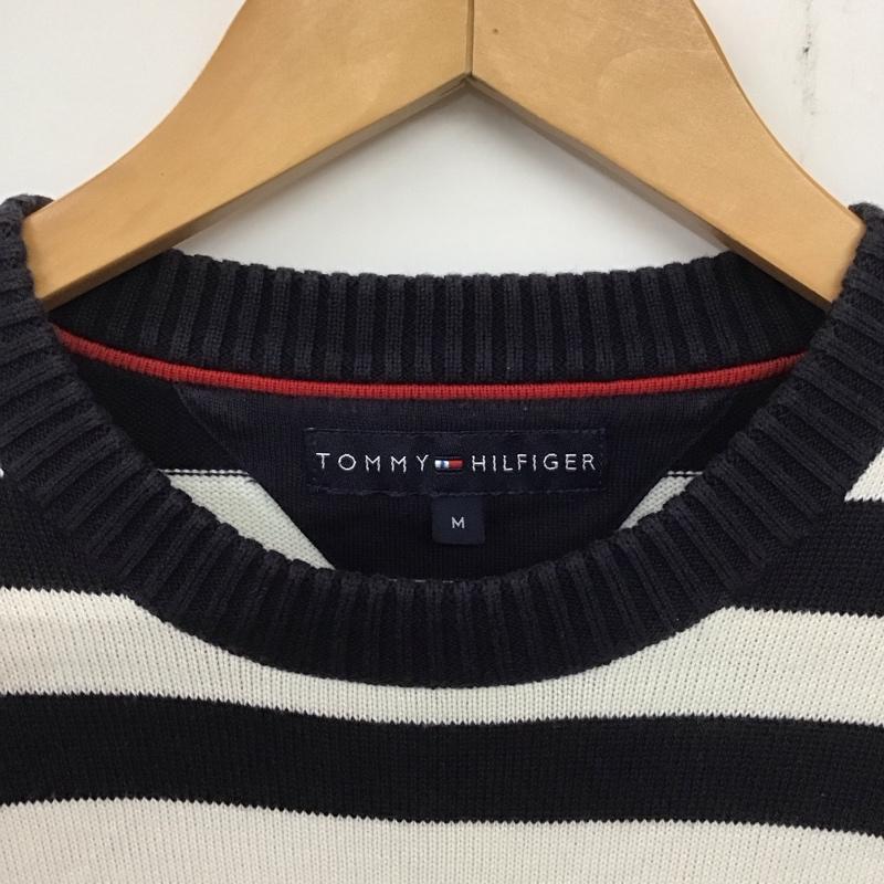 トミーヒルフィガー TOMMY HILFIGER ニット、セーター 長袖 長袖ニットカットソー クルーネック セーター M ボーダー柄 白 / ホワイト / X 紺 / ネイビー / メンズ USED 古着 中古 10137182