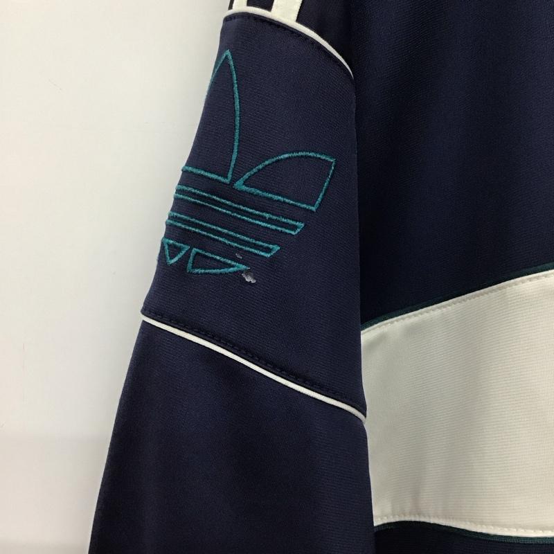 アディダス adidas パーカー 長袖 プルオーバージャケット ジップアップカラー 古着 ジャージ XL ロゴ、文字 白 / ホワイト / X 紺 / ネイビー / メンズ USED 古着 中古 10137090