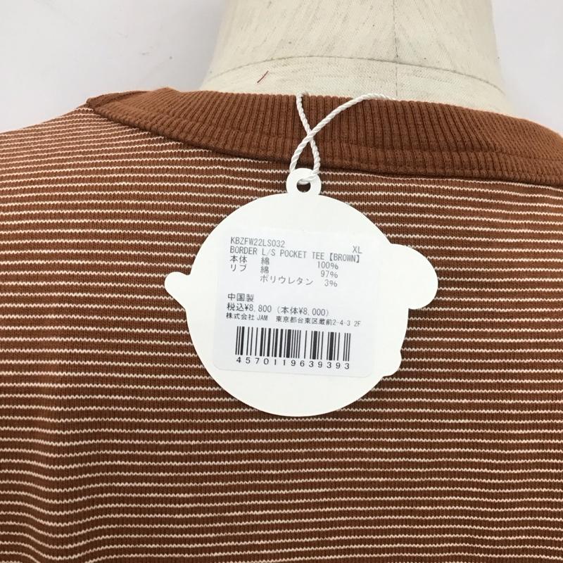 ケボズ KEBOZ カットソー 長袖 kbzfw22ls032 長袖Tシャツ ボーダーカットソー クルーネックカットソー XL ボーダー柄 X ロゴ、文字 茶 / ブラウン / メンズ USED 古着 中古 10106748