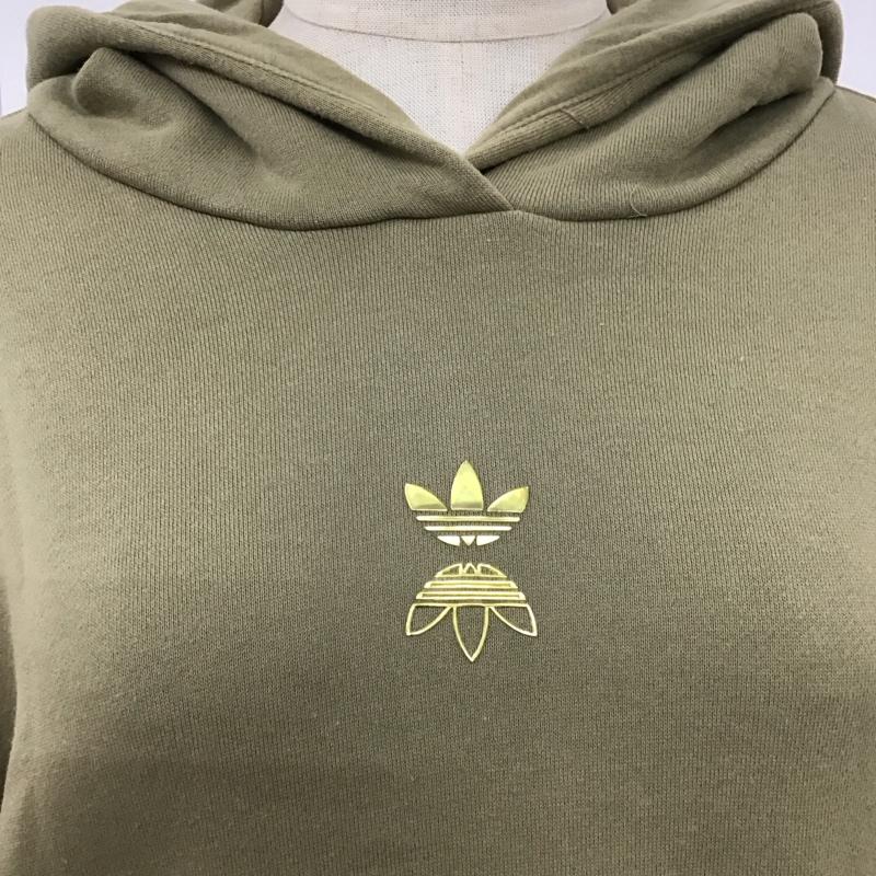 アディダス adidas パーカー 長袖 HG6658 サイドファスナー プルオーバー スウェット ロゴ、文字 カーキ / カーキ / レディース USED 古着 中古 10120605