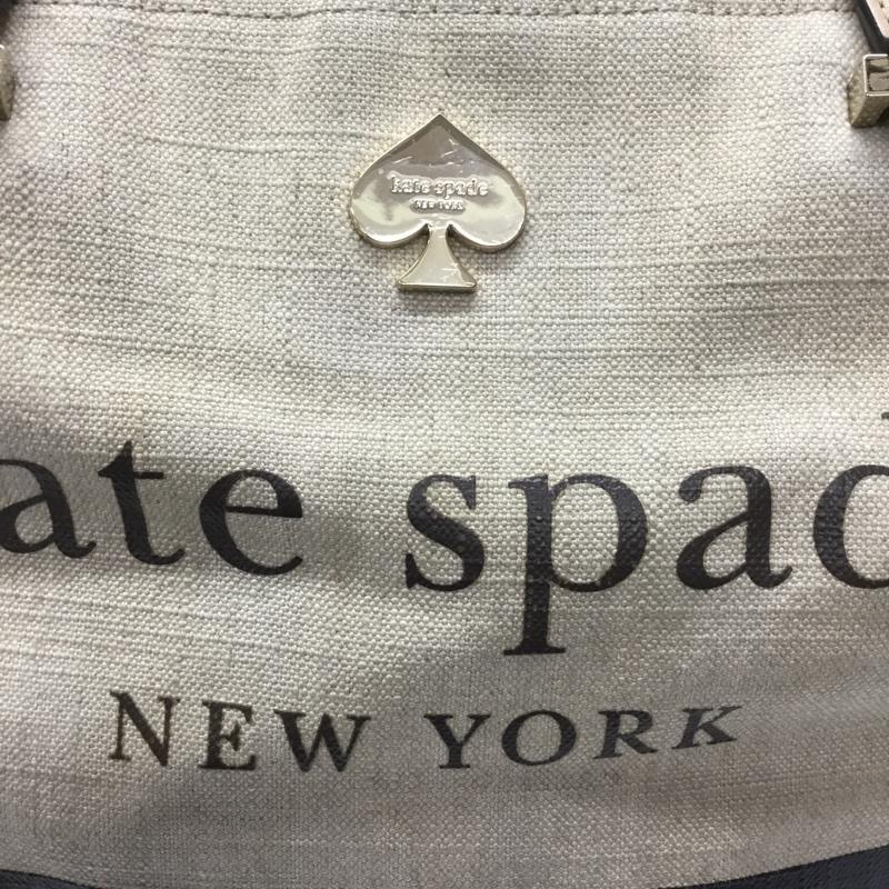 ケイトスペード Kate Spade トートバッグ トートバッグ PXRU5024 バイカラー レザー ジュートキャンバス ロゴ、文字 ベージュ / ベージュ / X 黒 / ブラック / レディース USED 古着 中古 10107884