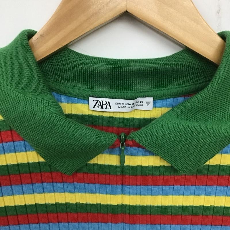 ザラ ZARA ポロシャツ 半袖 マルチボーダー リブ M ボーダー柄 マルチカラー / マルチカラー / レディース USED 古着 中古 10139133