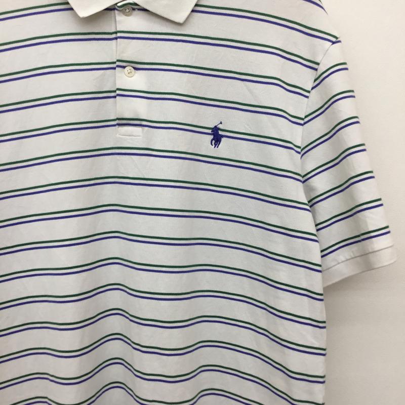 ポロゴルフラルフローレン POLOGOLF ポロシャツ 半袖 M ボーダー柄 白 / ホワイト / メンズ USED 古着 中古 10133531