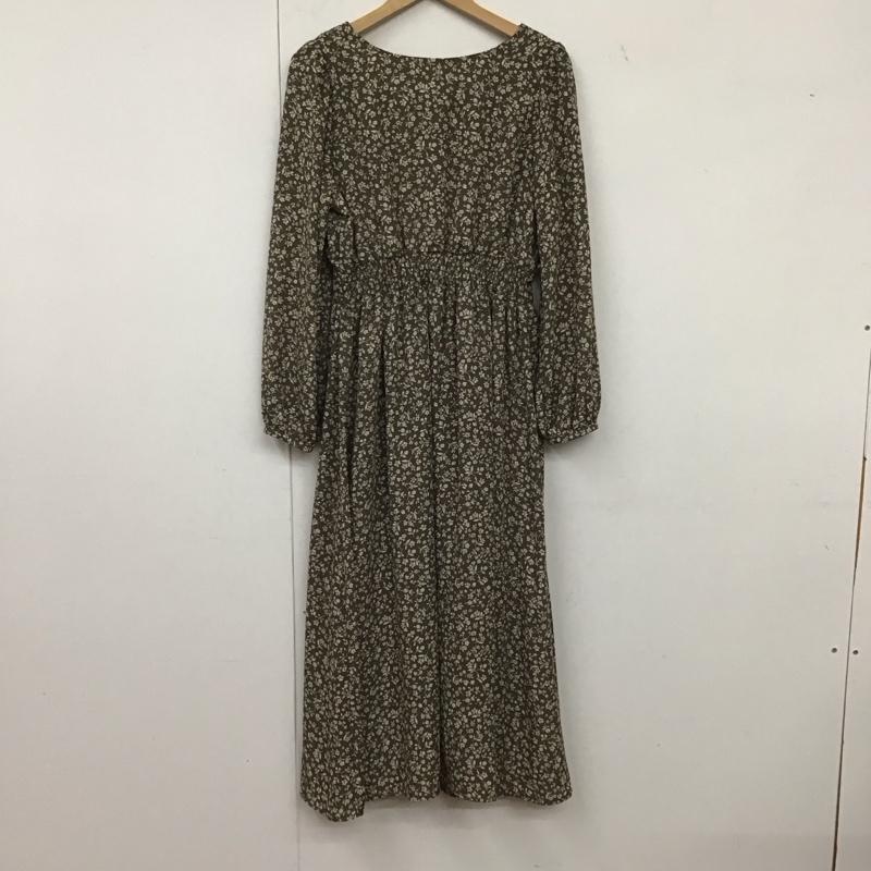 アースミュージックアンドエコロジー earth music&ecology ワンピース ロングスカート 長袖シャツロングワンピース 前開 フレアスカート ノーカラー FREE プリント 灰 / グレー / レディース USED 古着 中古 10135185