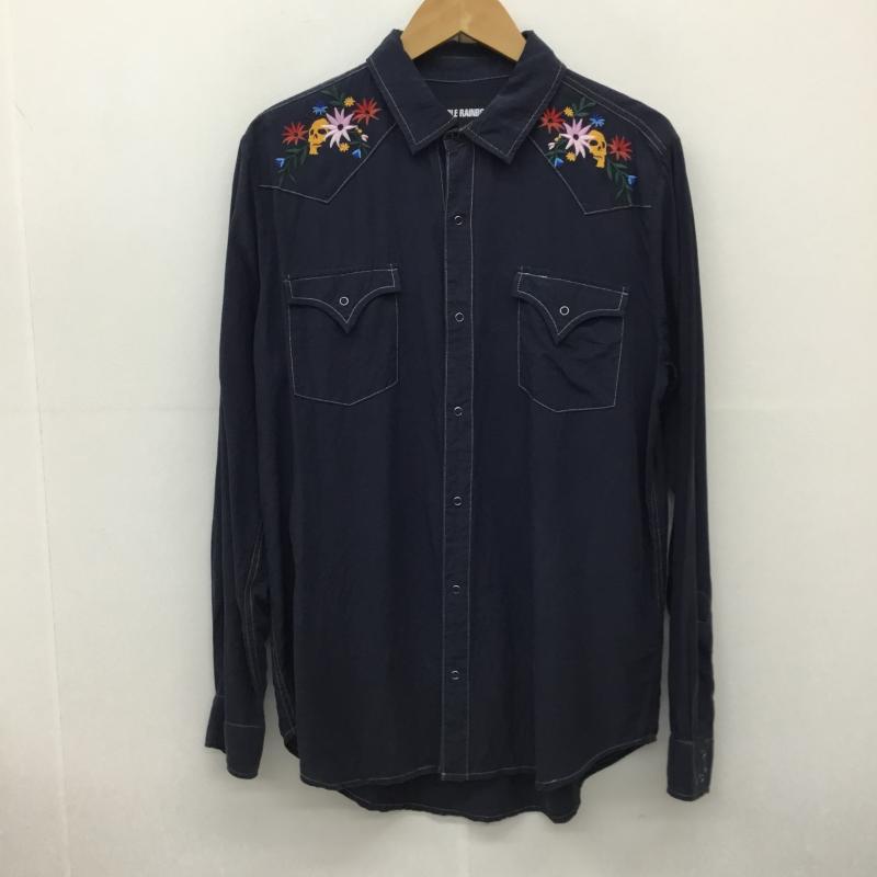 ダブルレインボー DOUBLE RAINBOUU シャツ、ブラウス 長袖 FLORAL SKULL M 刺繍 X 花柄 X スカル 紺 / ネイビー / メンズ USED 古着 中古 10135991