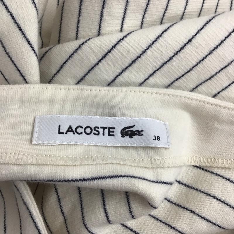 ラコステ LACOSTE カットソー 長袖 長袖カットソー クルーネックカットソー ロングスリーブカットソー ボーダー 38 ロゴ、文字 X ボーダー柄 白 / ホワイト /  レディース USED 古着 中古 10109951