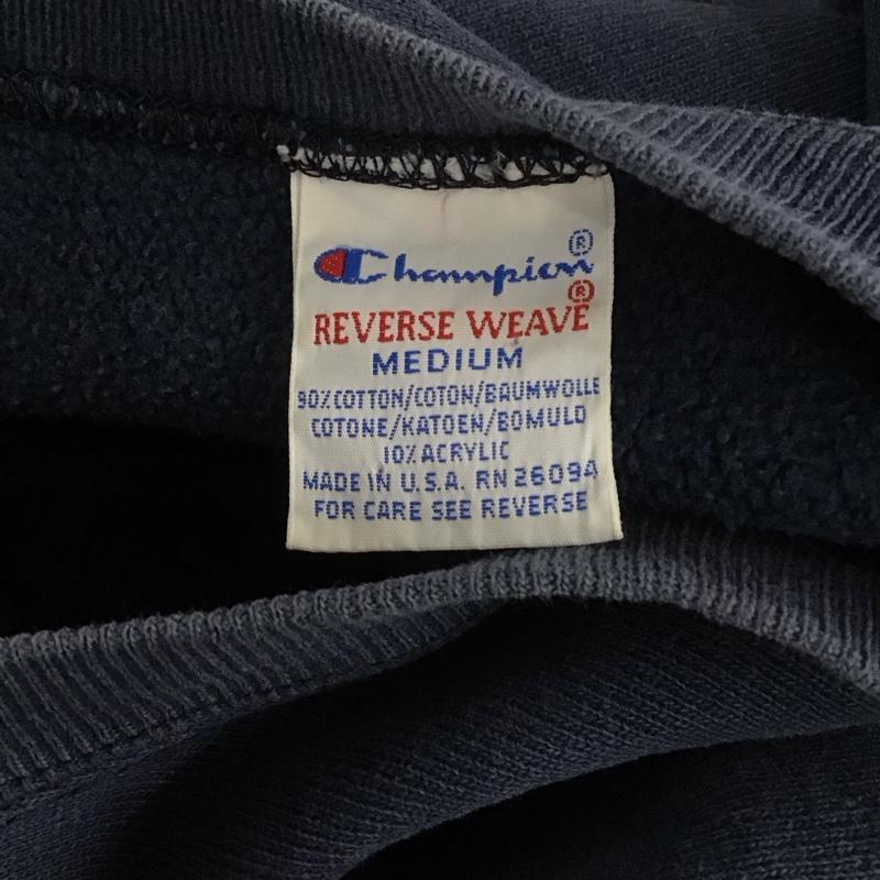 チャンピオン Champion トレーナー 長袖 USA製 スウェット 裏起毛 M ワンポイント 紺 / ネイビー / メンズ USED 古着 中古 10107645