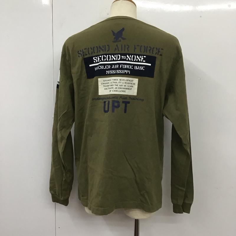 アヴィレックス AVIREX Tシャツ 長袖 長袖カットソー プリントTシャツ クルーネックカットソー XL ロゴ、文字 カーキ / カーキ /  メンズ USED 古着 中古 10112709