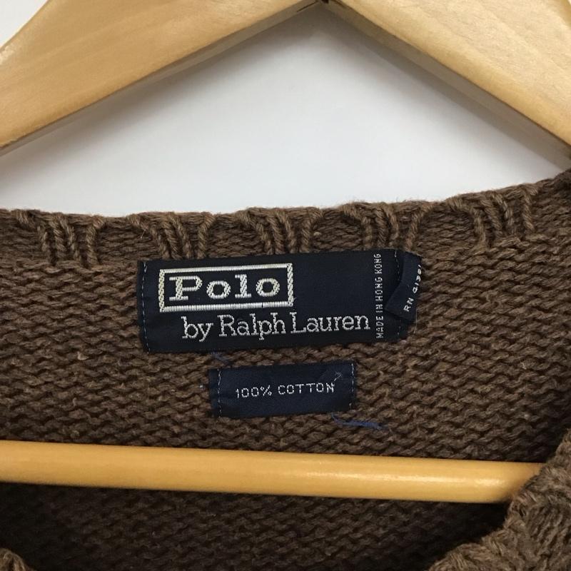 ポロバイラルフローレン Polo by RALPH LAUREN ニット、セーター 長袖 長袖ニットカットソー クルーネック セーター L 無地 茶 / ブラウン / メンズ USED 古着 中古 10133693