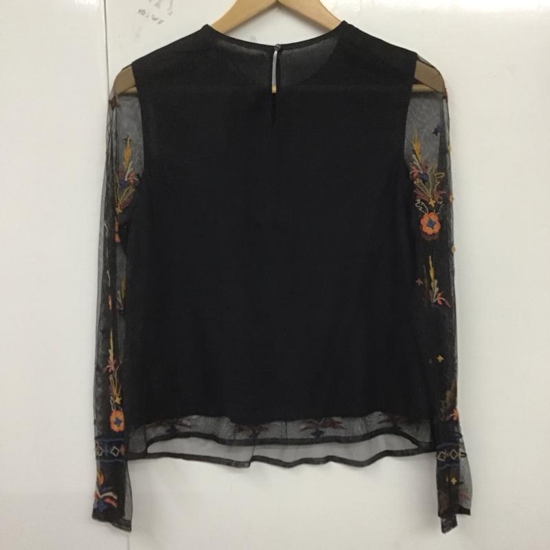 ザラベーシック ZARA BASIC カットソー 長袖 M 刺繍 黒 / ブラック / レディース USED 古着 中古 10124796