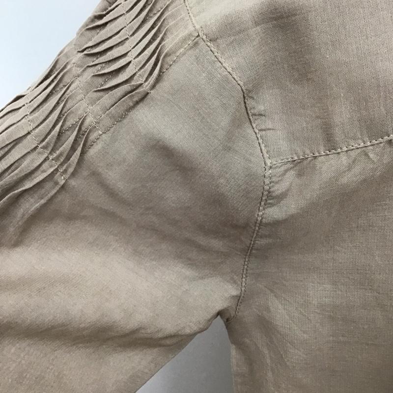 グリーンレーベルリラクシング green label relaxing シャツ、ブラウス 七分袖 3611-104-1941 ピンタック バンドカラー 無地 ベージュ / ベージュ / レディース USED 古着 中古 10109664
