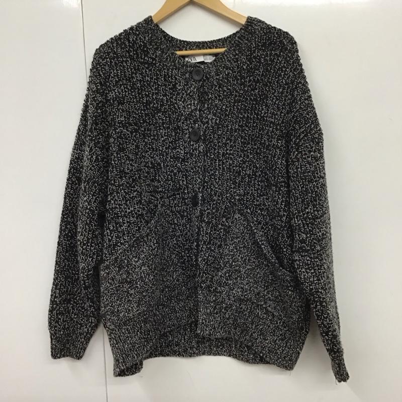 ザラ ZARA カーディガン 長袖 5802/113/084 L 白 / ホワイト / X 黒 / ブラック / レディース USED 古着 中古 10131140
