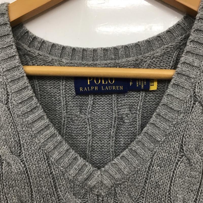 ポロラルフローレン POLO RALPH LAUREN ニット、セーター 半袖 ニットベスト ノースリーブカットソー プルオーバー Vネック S ロゴ、文字 灰 / グレー / メンズ USED 古着 中古 10138914