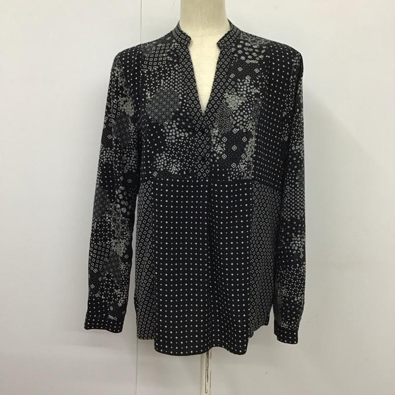 ザラベーシック ZARA BASIC シャツ、ブラウス 長袖 長袖シャツ 総柄シャツ ノーカラーシャツ Vネック L プリント 黒 / ブラック / レディース USED 古着 中古 10126942