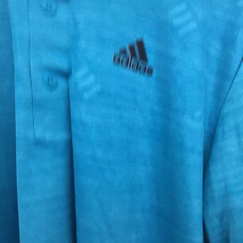 アディダス adidas ポロシャツ 長袖 EH3640 M ロゴ、文字 青 / ブルー / メンズ USED 古着 中古 10135461