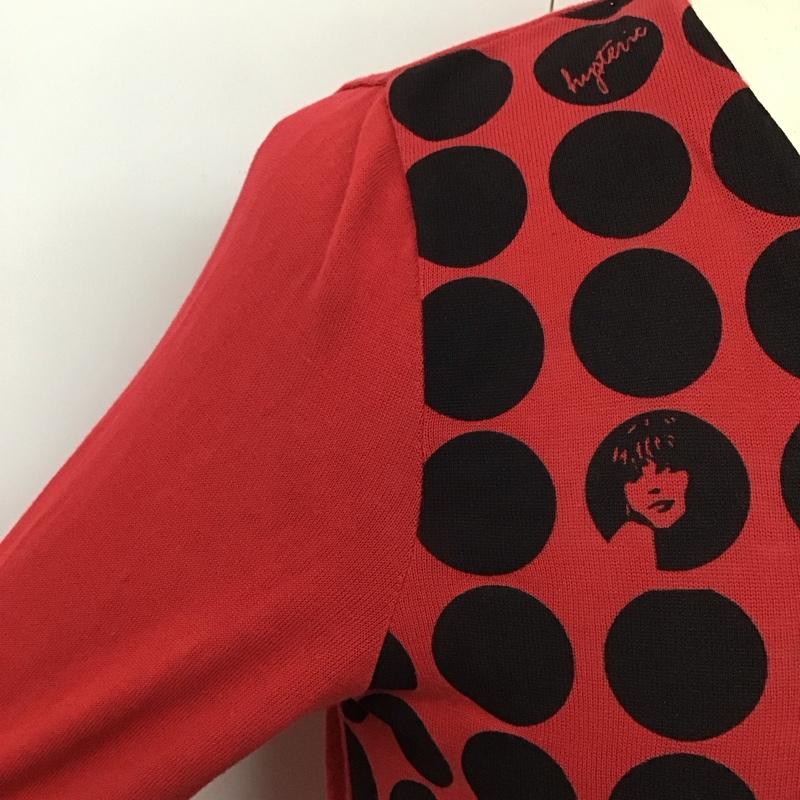ヒステリックグラマー HYSTERIC GLAMOUR カーディガン 長袖 Vネック M ドット 赤 / レッド / X 黒 / ブラック / メンズ USED 古着 中古 10118317