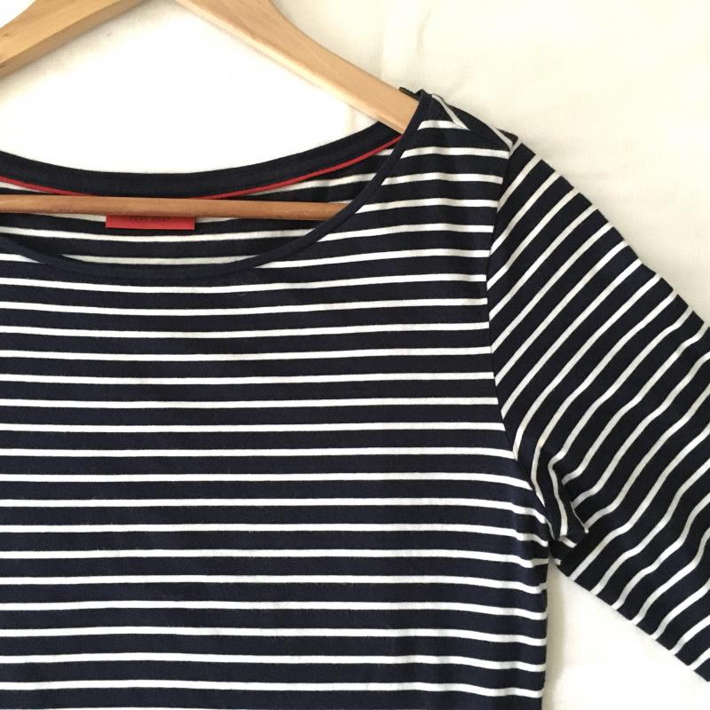 ヒューゴボス HUGO BOSS ワンピース ひざ丈スカート M 無地 X ボーダー柄 紺 / ネイビー / X 白 / ホワイト /  レディース USED 古着 中古 10015484
