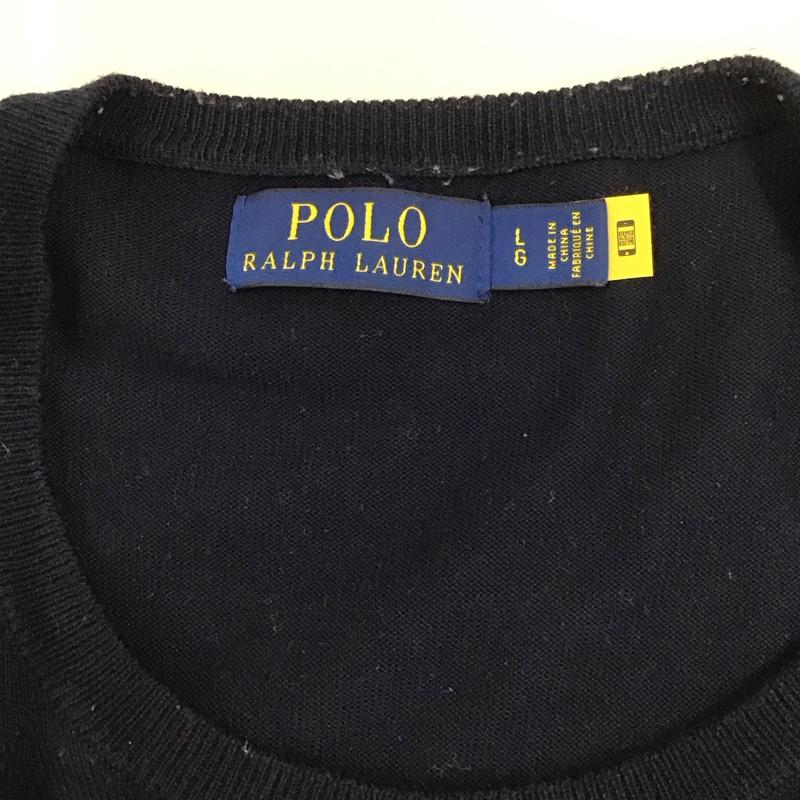 ポロラルフローレン POLO RALPH LAUREN ニット、セーター 長袖 コットン クルーネック L ワンポイント 紺 / ネイビー / メンズ USED 古着 中古 10112394