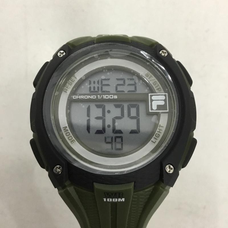 フィラ FILA 腕時計 デジタル 38-132 箱有 ロゴ、文字 カーキ / カーキ / メンズ USED 古着 中古 10134943