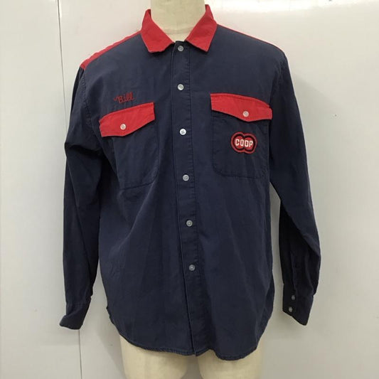 ヒューストン HOUSTON シャツ、ブラウス 長袖 長袖シャツ カラーシャツ ポケットシャツ 長袖カットソー M ロゴ、文字 紺 / ネイビー / X 赤 / レッド /  メンズ USED 古着 中古 10112820