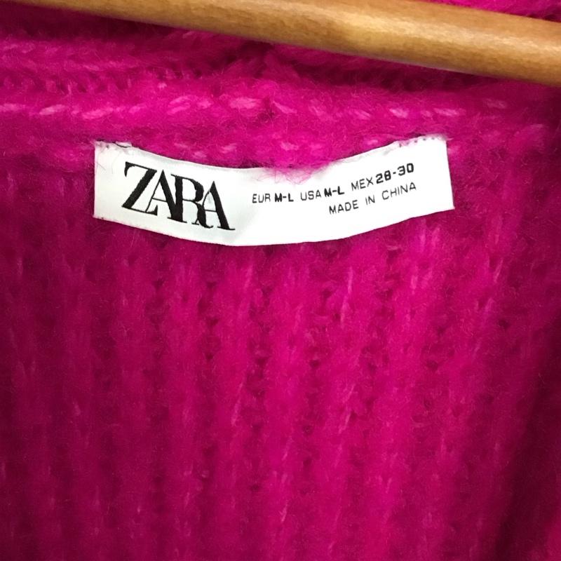 ザラ ZARA カーディガン 長袖 ニットカーディガン ロング M 無地 桃 / ピンク / レディース USED 古着 中古 10130511