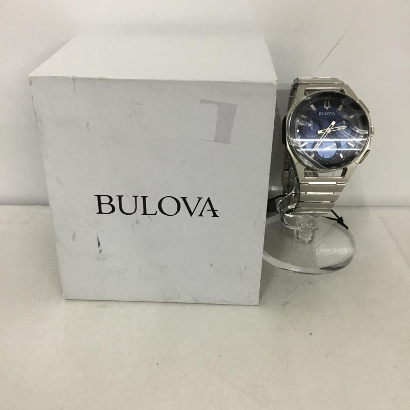 ブローバ BULOVA 腕時計 アナログ(クォーツ式) ハイプレシジョンクォーツ CURV カーブ 箱有 ロゴ、文字 青 / ブルー / X 銀 / シルバー / メンズ USED 古着 中古 10133863