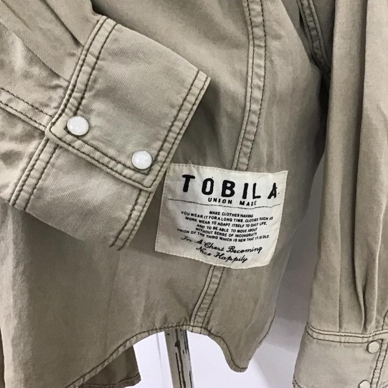 トビラ TOBILA シャツ、ブラウス 長袖 31040617 スラブツイルフリンジ ウエスタンシャツ ノーカラーシャツ M ロゴ、文字 ベージュ / ベージュ / レディース USED 古着 中古 10122426