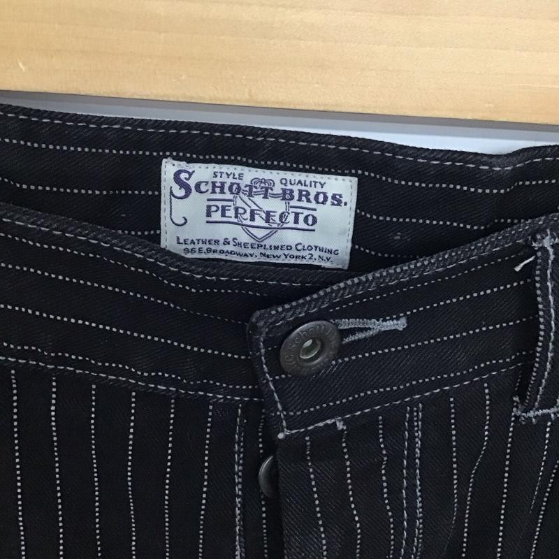 ショットブロス SCHOTT BROS. パンツ デニム、ジーンズ ショットオールドヒッコリーデニムパンツ デニムパンツ ワイドパンツ 裾ロット 32インチ ストライプ 黒 / ブラック / メンズ USED 古着 中古 10134374