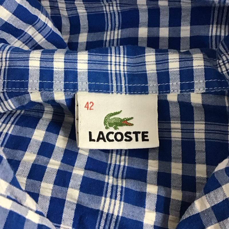 ラコステ LACOSTE シャツ、ブラウス 半袖 CF035S チェック ワニ 42 ワンポイント 青 / ブルー / X 白 / ホワイト / レディース USED 古着 中古 10114913