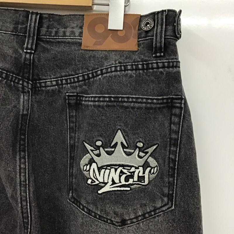 ナインティナインティ 9090 パンツ デニム、ジーンズ デニムパンツ ワイドパンツ カジュアルパンツ L 無地 黒 / ブラック / メンズ USED 古着 中古 10130649