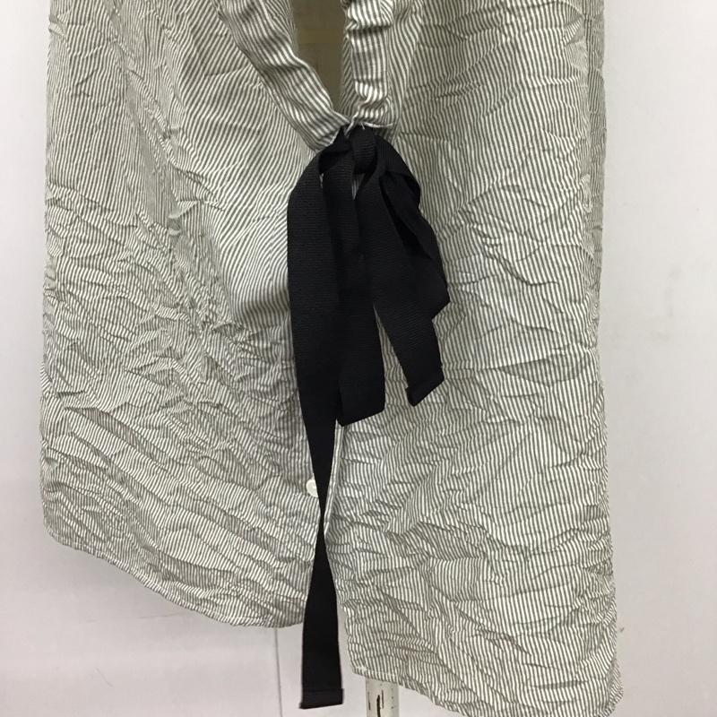 ザラベーシック ZARA BASIC カットソー 半袖 ノースリーブシャツ ストライプシャツ 前開きシャツ M ストライプ カーキ / カーキ / レディース USED 古着 中古 10117830