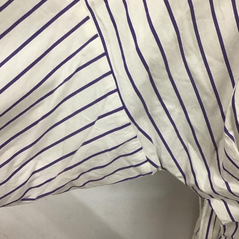 ザラウーマン ZARA WOMAN シャツ、ブラウス 長袖 長袖シャツ ストライプシャツ ノーカラーシャツ ウエスト切り替え M ストライプ 白 / ホワイト / X 紺 / ネイビー / レディース USED 古着 中古 10125185