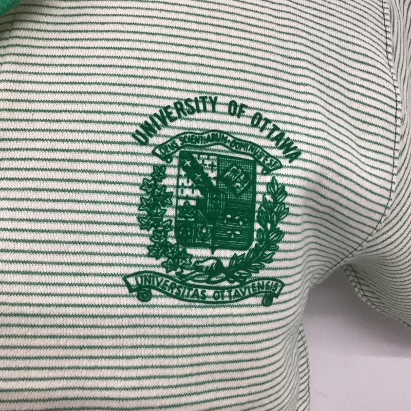 クッシュマン CUSHMAN カットソー 半袖 半袖カットソー ヘンリーネックカットソー プリントカットソー M ボーダー柄 白 / ホワイト / X 緑 / グリーン /  メンズ USED 古着 中古 10113129