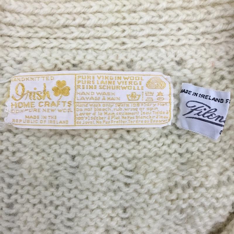 古着 USED カーディガン 長袖 長袖ニットカーディガン リブニットカーディガン 前ボタン アラン編み アイルランド製 無地 白 / ホワイト / メンズ USED 古着 中古 10106516