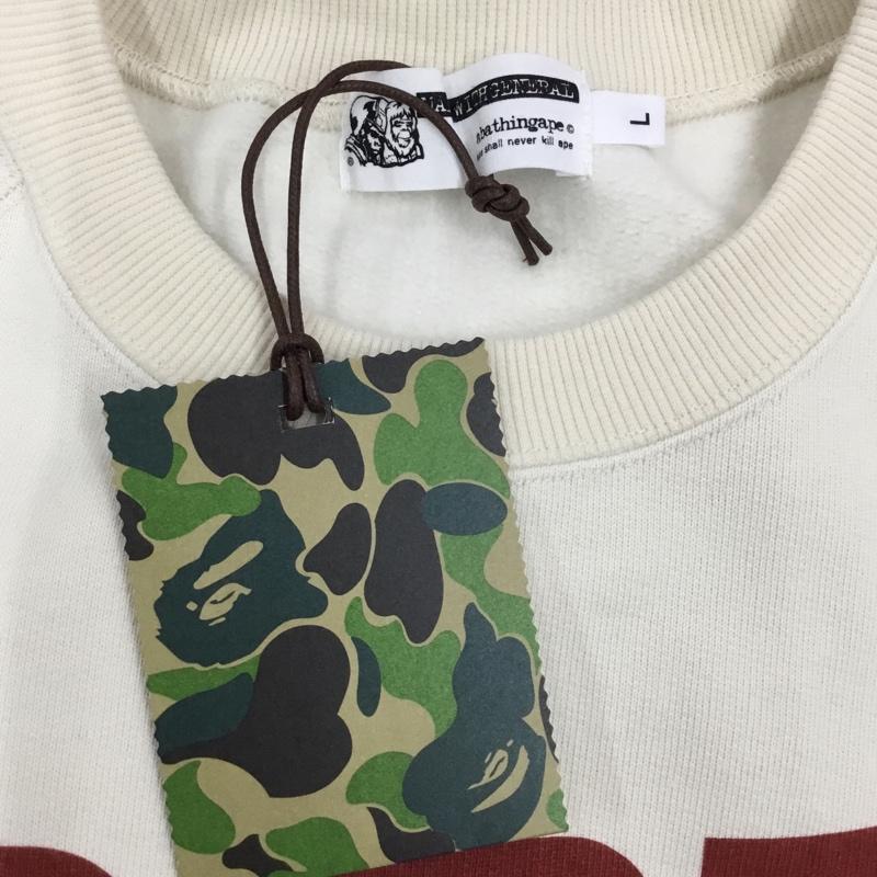 アベイシングエイプ A BATHING APE トレーナー 長袖 001SWK201005M APE SHALL NEVER KILL APE CREWNECK 裏起毛 L ロゴ、文字 アイボリー / アイボリー /  メンズ USED 古着 中古 10117078